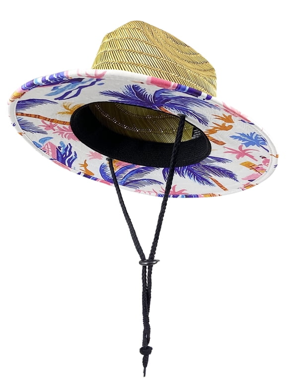 Kids Straw Sun Hat, Wide Brim Beach Hat with Chin Strap for Outdoor Protection, Unisex
