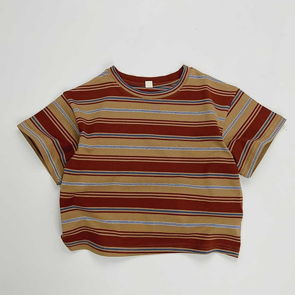 Kids' Striped Casual T-Shirt Crew Neck Short Sleeve Top for Boys and Girls Loose Fit Tee for Spring Summer and Daily Wear