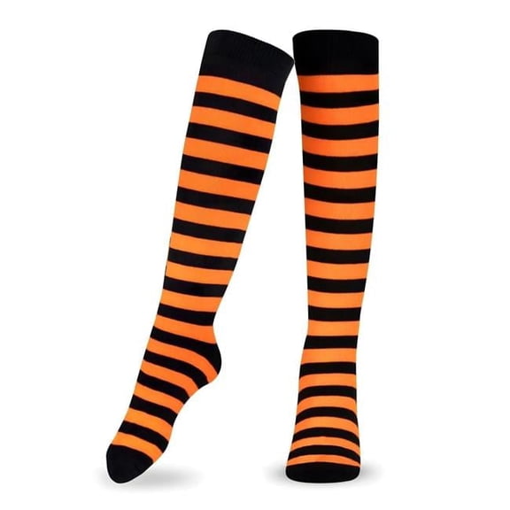 Kids' Striped Cotton Socks - Black & Orange - Size 10 - Festive Design