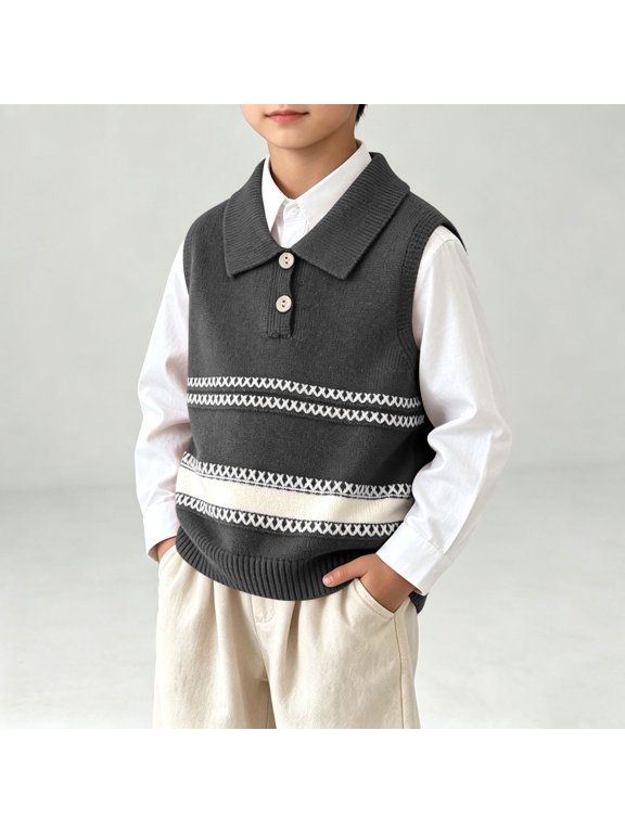 Kids Striped Knit Vest, Sleeveless Button Front Sleeveless Outerwear, for Casual and Everyday Layering, for Boys and Girls, Kids Clothing Summer | CSEONE