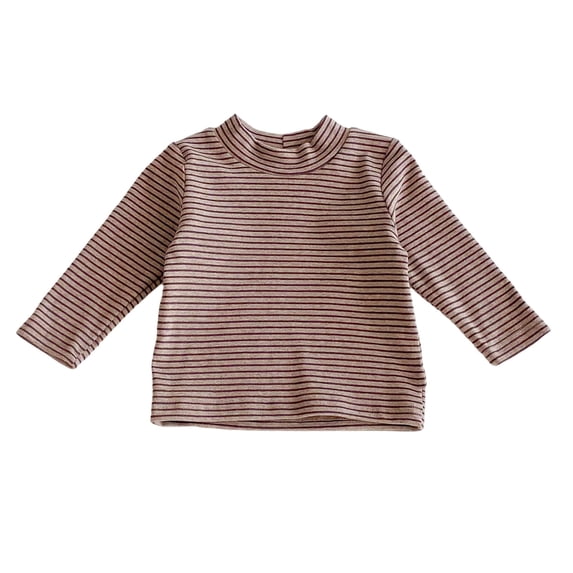 Kids Striped Long Sleeve Base Layer Tops Mock Neck Soft Stretchy Knit Pullover Slim Fitting Basic Undershirt for Fall Winter Boys Girls Daily Wear 2-3Y