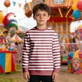 thumbnail image 1 of Kids Striped Long Sleeve Crewneck Sweatshirt, Boys Girls Casual Pullover Top, Soft Comfortable Everyday Wear, Classic Hoodless Sweatshirt for Children(Brick Red,13-14 Years), 1 of 6