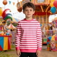 thumbnail image 1 of Kids Striped Long Sleeve Crewneck Sweatshirt, Boys Girls Casual Pullover Top, Soft Comfortable Everyday Wear, Classic Hoodless Sweatshirt for Children(Watermelon Red,7-8 Years), 1 of 5