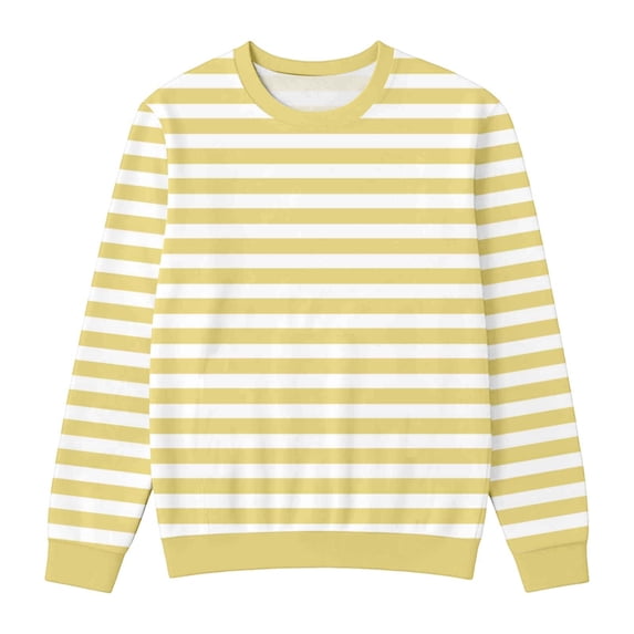 Kids Striped Long Sleeve Crewneck Sweatshirt Boys Girls Horizontal Stripe Casual Pullover Top for Daily Home Outdoor Wear(Orange,5-6 Years)