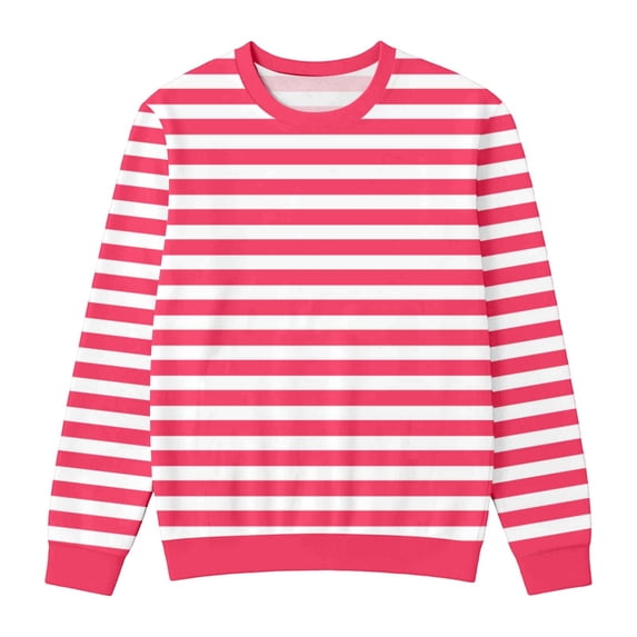 Kids Striped Long Sleeve Crewneck Sweatshirt Boys Girls Horizontal Stripe Casual Pullover Top for Daily Home Outdoor Wear(Watermelon Red,9-10 Years)