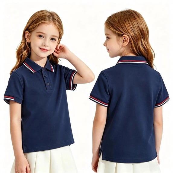 Kids Striped Polo Shirt Boys Girls Short Sleeve Button Closure School Uniform Causal Golf Soft T-Shirts, 130