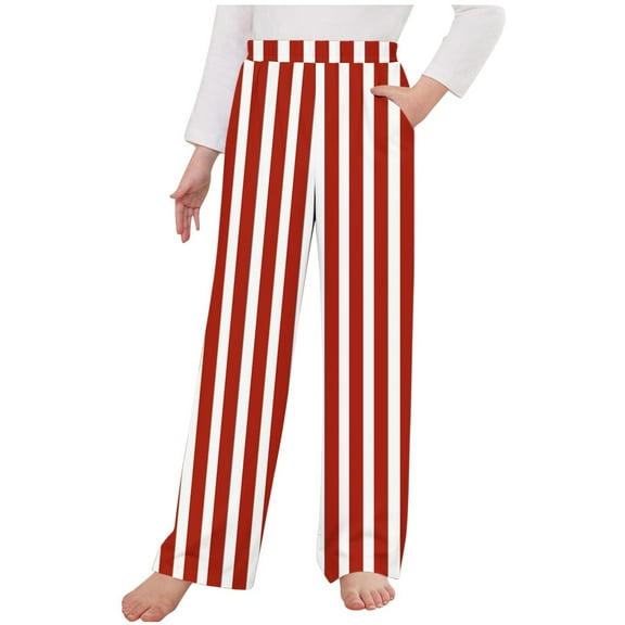 Kids' Striped Print Pants - Elastic Waist Straight Leg Pants for Boys and Girls, Comfortable and Stylish, Ages 4-14