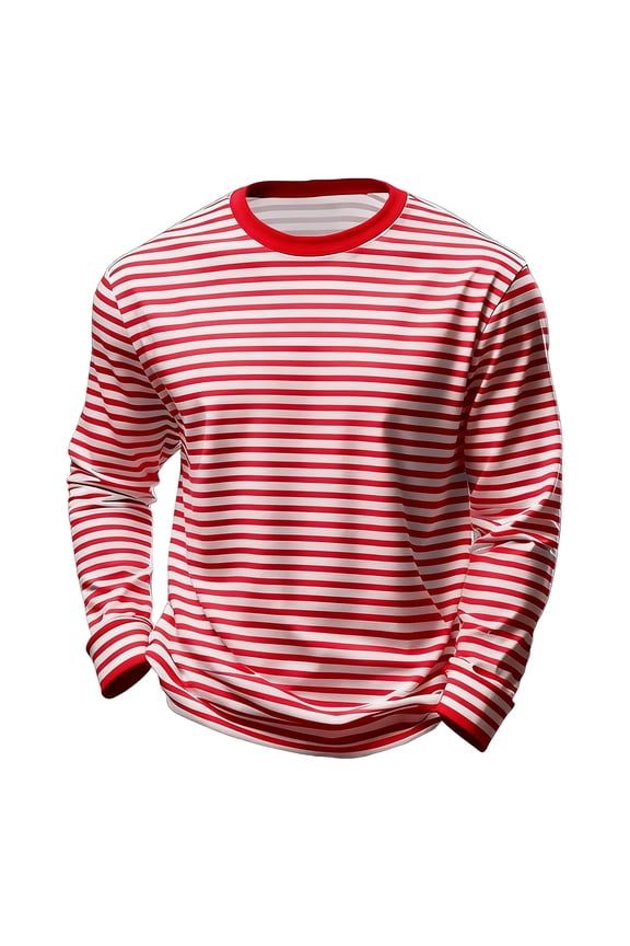 Kids Striped Shirts Long Sleeve O-Neck Tops Cotton T-Shirts Boys Girls Crew Neck Holiday Tshirts 3-14 Years