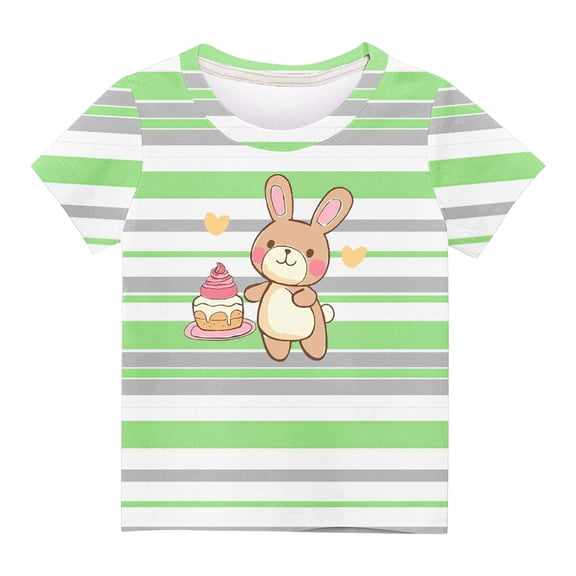 Kids Striped Shirts for Girls Boys Summer Short Sleeve Casual Tops Lightweight Comfy Graphic Tees Cute T Shirt, Green, 3 Years