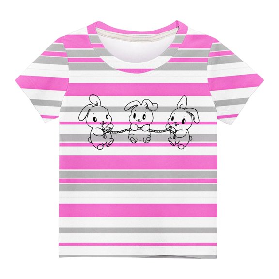Kids Striped Shirts for Girls Boys Summer Short Sleeve Casual Tops Lightweight Comfy Graphic Tees Cute T Shirt, Pink, 4 Years