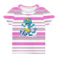 thumbnail image 1 of Kids Striped Shirts for Girls Boys Summer Short Sleeve Casual Tops Lightweight Comfy Graphic Tees Cute T Shirt, Pink, 7 Years, 1 of 3