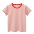 thumbnail image 1 of Kids Striped Short Sleeve T Shirt, Contrast Collar Summer Tee, Soft Cotton Top for Toddler Boys Girls 1-7, 1 of 2