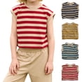 thumbnail image 1 of Kids Striped Sleeveless Tank Top, Toddler Boys & Girls Crew Neck Casual Vest, Summer Loose Fit Stripe Tee 1-7 Years Red, 1 of 6