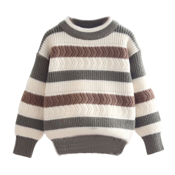 Kids Striped Sweaters Boys Girls Chunky Knit Pullover Sweater Cute Crewneck Fall Winter Casual Long Sleeve Jumper Top