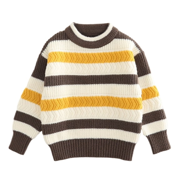Kids Striped Sweaters Boys Girls Chunky Knit Pullover Sweater Cute Crewneck Fall Winter Casual Long Sleeve Jumper Top