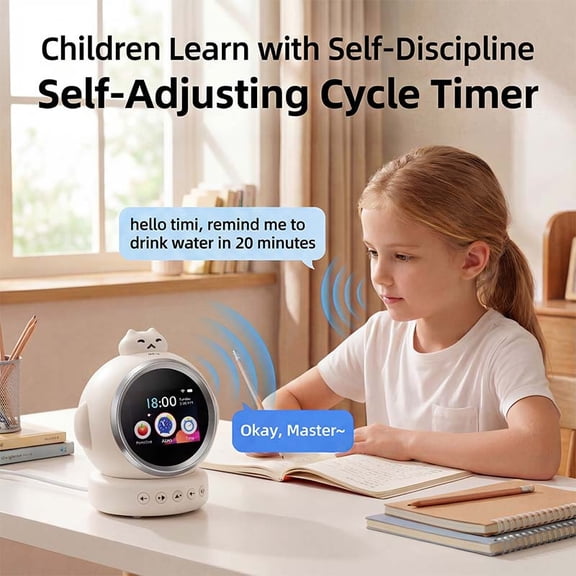 Kids & Students AI Alarm Clock, Dual AI Large Screen, 2500mAh Battery, 50 Alarms, Textbook Interpretation & Massive Reading Resources
