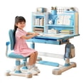 thumbnail image 1 of Kids Study Desk and Chair Set with Book Shelves, Fast Delivery US-Multi Functional Height Adjustable Children School Study Desk with Tilt Desktop, Bookstand, Foot Pedal, Hook and Storage Drawer, 1 of 9
