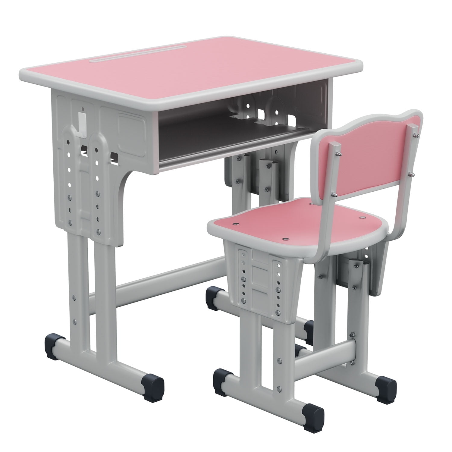 Kids Study Desk and Chair Set, LVYUAN Children School Study Drawing Desk Chair Height Adjustable Kids Table Desk and Chair Set with Storage Drawer, Hook Pink