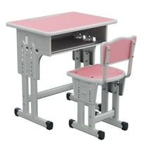 Kids Study Desk and Chair Set, Yinleader Children School Study Drawing Desk Chair Height Adjustable Kids Table Desk and Chair Set with Storage Drawer, Hook Pink