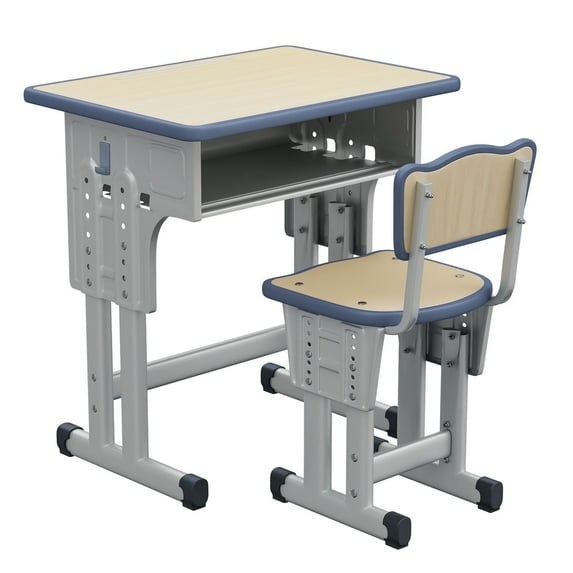 Kids Study Desk and Chair Set, LVYUAN Children School Study Drawing Desk Chair Height Adjustable Kids Table Desk and Chair Set with Storage Drawer, Hook Woody