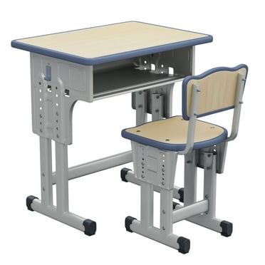 Kids Study Desk and Chair Set, Yinleader Children School Study Drawing Desk Chair Height Adjustable Kids Table Desk and Chair Set with Storage Drawer, Hook Woody