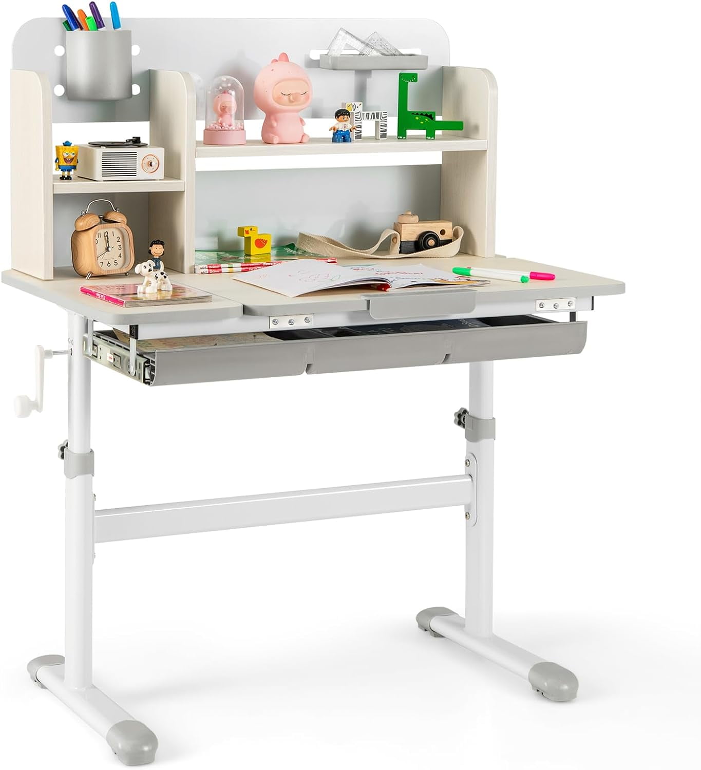 Kids Study Desk, Height Adjustable Children School Desk with Storage