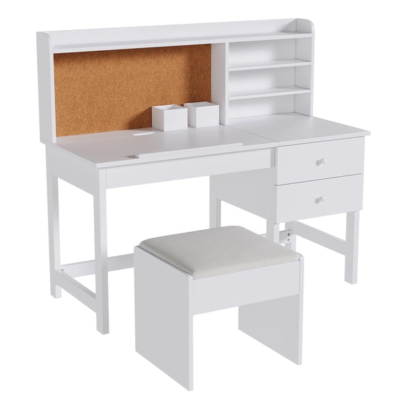 Kids Study Desk and Chair Set - Adjustable Height, Grows with Your Child, Includes Hutch, Drawer & Everything They Need