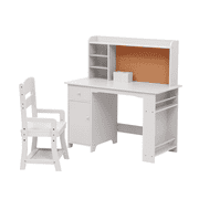 Kids Study Desk with Storage Hutch, Writing Table with Drawer and Cabinet for Home Office and Bedroom, Modern Childrens Computer Desk for Students