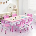 thumbnail image 1 of Kids Study Table and 6 Chairs Set, Height Adjustable Toddler Table and Chairs Set for Ages 2-10, Non-Slip Legs, Graffiti Desktop, Max 300lbs Children Activity Table for Daycare Classroom Home, Pink, 1 of 8