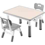 Kids Study Table and Chairs Set, Height Adjustable Toddler Table and Chair Set for Kids Ages 3-8, 31.5 L x 23.6 W Graffiti Desktop Plastic Children Art Table with 2 Seats, Grey