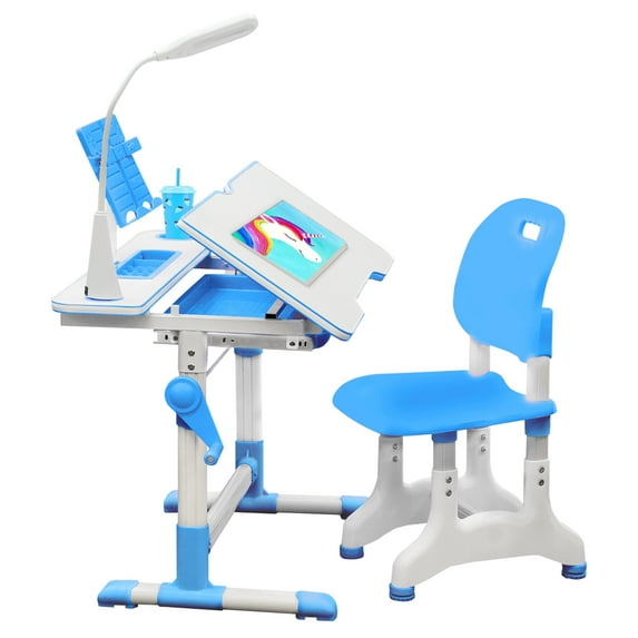 Kids Study Table and Chair Set, Height Adjustable, Blue