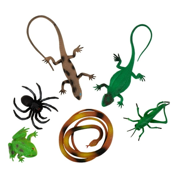 Kids Stuff Insects and Reptiles Figures Plastic Playset (6 Pack) Tarantula, Grasshopper, Frog, Snake, Lizard and Gecko.