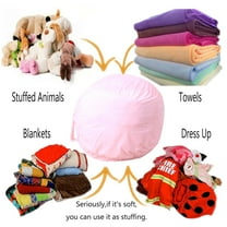 Kids Stuffed Animal Storage Bean Bag Chair, 16in Soft Plush Toy Organizer Pouch, Multicolor Stripe Fabric Cushion for Children's Room