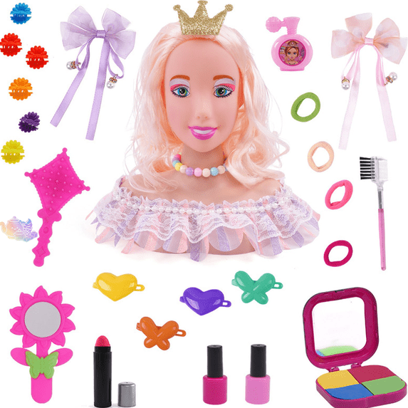 Kids Styling Doll Playset, Pretend Beauty Salon Toy with Hair Dryer, Hair Accessories & Fake Makeup Kit, Beauty Pretend Play House Toys, Role Play Toy for Kids Ages 3 and Up