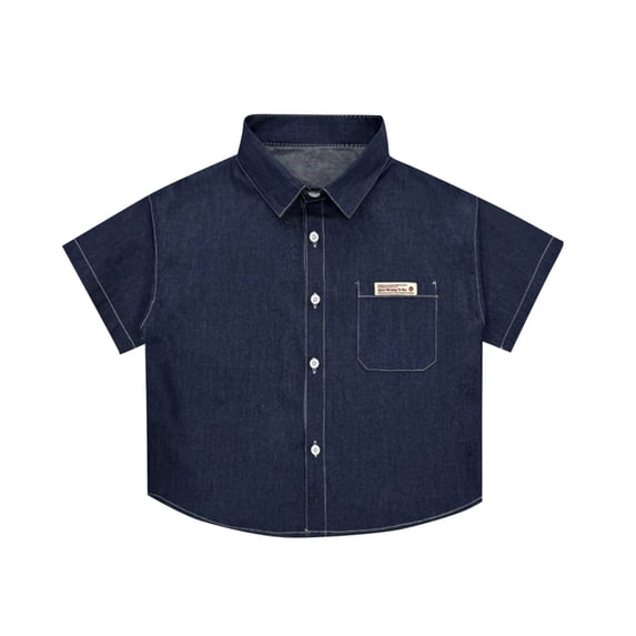 Kids Stylish Short Sleeve Denim Jacket Shirt for Summer Casual Wear, Lightweight Blue Outerwear, Perfect for Daily Activities and Photoshoots Dark Blue 4 Years