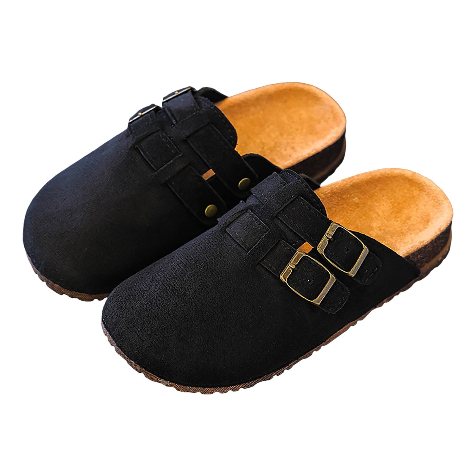 Kids Suede Clogs Boys Girls Cork Footbed Shoes Slip On Leather Mules ...