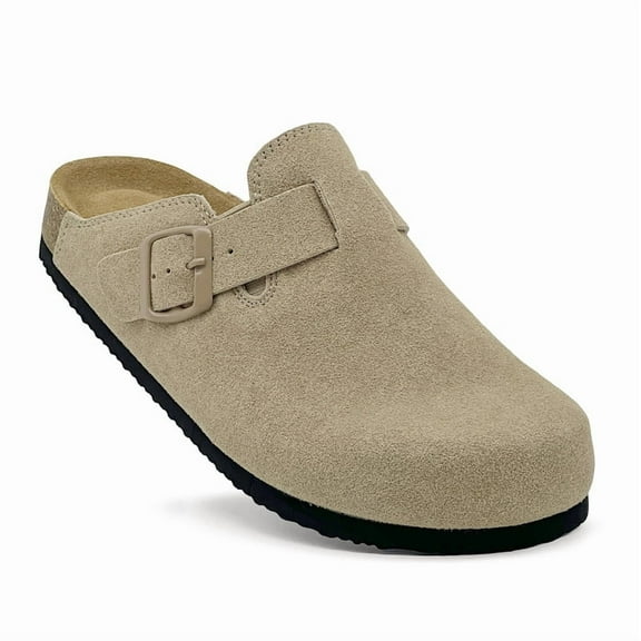 Kids Suede Clogs Boys Girls Leather Mules Cork Footbed Sandals with Arch Support Slip-on Slippers Indoor Outdoor Cute Sandals Classic Adjustable Buckle