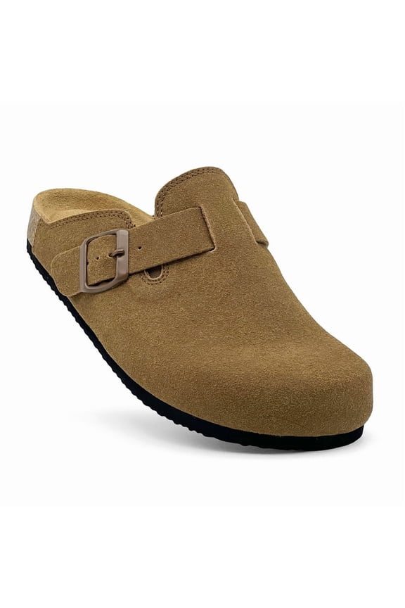 Kids Suede Clogs Boys Girls Leather Mules Cork Footbed Sandals with Arch Support Slip-on Slippers Indoor Outdoor Cute Sandals Classic Adjustable Buckle