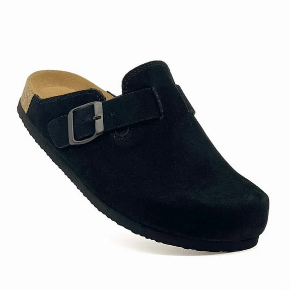 Kids Suede Clogs Boys Girls Leather Mules Cork Footbed Sandals with Arch Support Slip-on Slippers Indoor Outdoor Cute Sandals Classic Adjustable Buckle