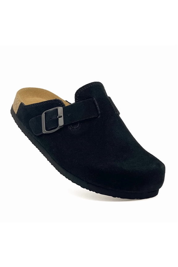 Kids Suede Clogs Boys Girls Leather Mules Cork Footbed Sandals with Arch Support Slip-on Slippers Indoor Outdoor Cute Sandals Classic Adjustable Buckle