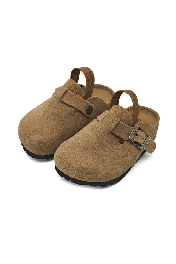 Kids Suede Clogs Girls Boys Cork Footbed Sandals Toddler Slip On Casual Slippers Classic Adjustable Buckle Slippers Potato Shoes Indoor Outdoor