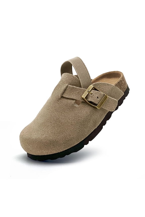 Kids Suede Clogs Toddler Clogs Boys Girls Cork Footbed Sandals Indoor Outdoor Cute Potato Shoes Leather Slip On Mules with Adjustable Buckle