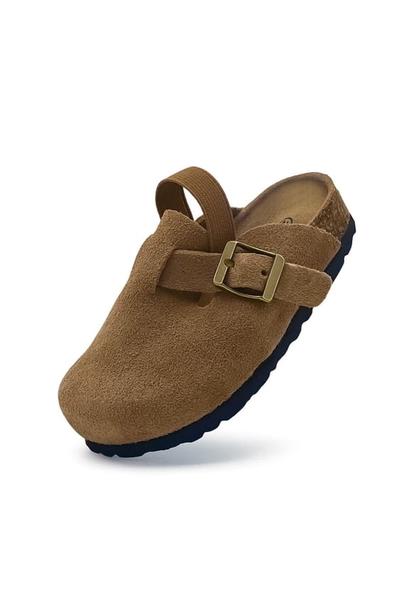 Kids Suede Clogs Toddler Clogs Boys Girls Cork Footbed Sandals Indoor Outdoor Cute Potato Shoes Leather Slip On Mules with Adjustable Buckle