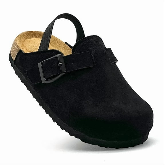 Kids Suede Clogs Toddler Clogs Boys Girls Cork Footbed Sandals Potato Shoes Leather Slip On Mules with Adjustable Buckle