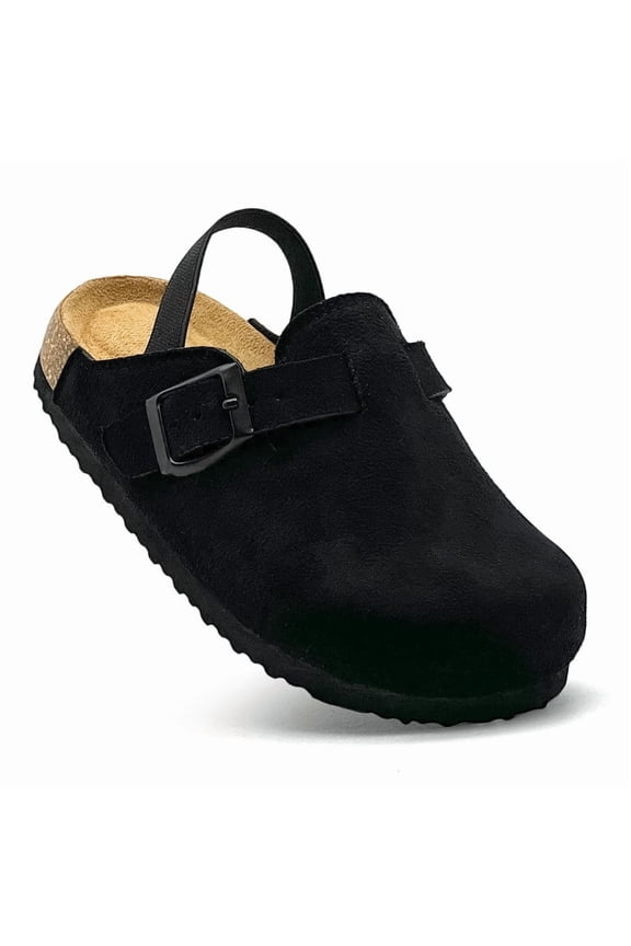 Kids Suede Clogs Toddler Clogs Boys Girls Cork Footbed Sandals Potato Shoes Leather Slip On Mules with Adjustable Buckle