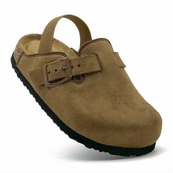 Kids Suede Clogs Toddler Clogs Boys Girls Cork Footbed Sandals Potato Shoes Leather Slip On Mules with Adjustable Buckle