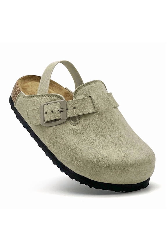Kids Suede Clogs Toddler Clogs Boys Girls Cork Footbed Sandals Potato Shoes Leather Slip On Mules with Adjustable Buckle