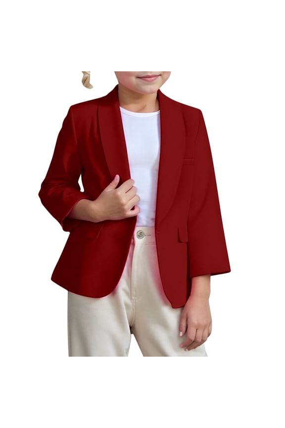 Kids Suit Jacket Long Sleeve Lapel Collar Open Front Casual Girls Blazer with Pockets Girls Dress Coat for Girls 7-8 Years