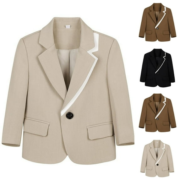 Kids Suit Jackets Winter 2-16 Years Unisex Long Sleeve Lapel Collar Solid Color Jackets Children's Casual Sports Slim Suit Jackets for Boys Khaki