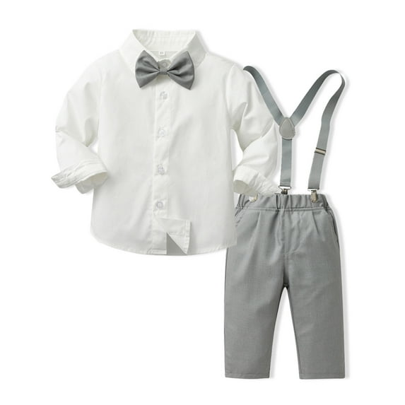 Kids Suits Bowtie Dress Shirt + Suspender Pants + Bowtie 3 Pieces Gentleman Outfit Set Birthday Boy for Boys 4-5 Years